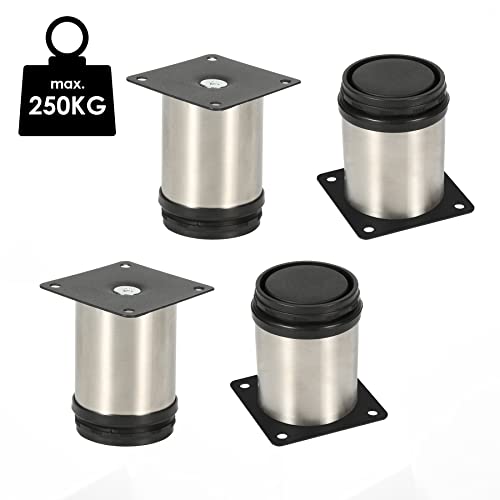 Jopassy Edelstahl Möbelfüße 4er Set, Ø60mm, Höhe 80mm, Höhenverstellbar:15mm, Belastbar bis 250 Kg, Geeignet für Sofa, Bett, Nachttisch, Schrank von Jopassy