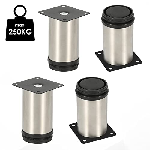 Jopassy Edelstahl Möbelfüße 4er Set, Ø60mm, Höhe 120mm, Höhenverstellbar:15mm, Belastbar bis 250 Kg, Geeignet für Sofa, Bett, Nachttisch, Schrank von Jopassy