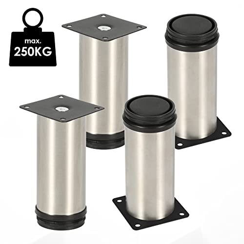 Jopassy Edelstahl Möbelfüße 4er Set, Ø60mm, Höhe 180mm, Höhenverstellbar:15mm, Belastbar bis 250 Kg, Geeignet für Sofa, Bett, Nachttisch, Schrank von Jopassy