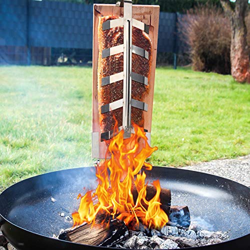 Jopassy Flammlachsbrett 4Stück, Flammlachsbretter Halterung Wendefunktion,Lachsbretter Zum Grillen Feuerschale,Flammlachsbretter Traglast von 2.5 kg,Lachsbrett für Outdoor Grill von Jopassy