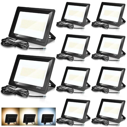 Jopassy LED Strahler Außen 10X 100W dimmbar LED Fluter Scheinwerfer IP65 Wasserdicht Außenstrahler 3000/4000/6500k Flutlicht für Sportplatz Rasenflächen Hinterhof Auffahrt Garage Flur Garten von Jopassy