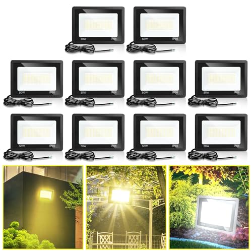 Jopassy LED Strahler Außen 10X 50W Dimmbar Fluter Scheinwerfer IP65 Wasserdicht 3000/4000/6500k Flutlicht für Sportplatz Rasenflächen Hinterhof Auffahrt Garage Flur Garten von Jopassy