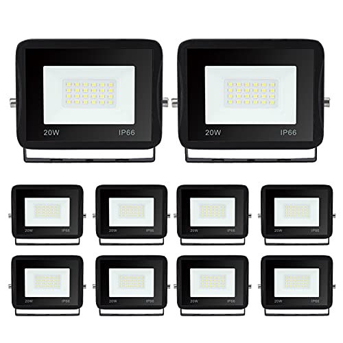 Jopassy LED Strahler Außen 10x 20W,Wasserdicht LED Fluter Flutlicht 1700lm 3000k warmweiß,IP66 Außenstrahler für Garage,Schuppen,Terrasse,Arbeitsraum,Sportplatz,Rasenflächen,Auffahrt von Jopassy