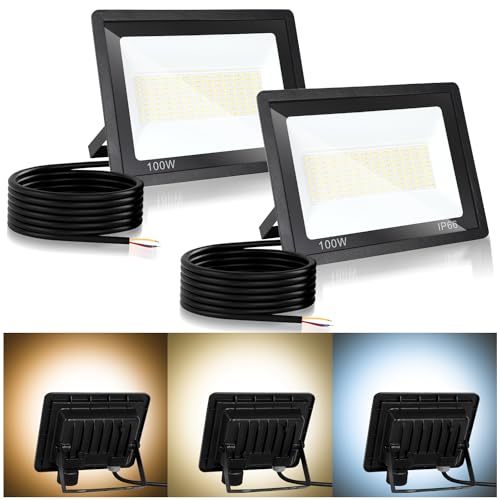 Jopassy LED Strahler Außen 2X 100W dimmbar LED Fluter Scheinwerfer IP65 Wasserdicht Außenstrahler 3000/4000/6500k Flutlicht für Sportplatz Rasenflächen Hinterhof Auffahrt Garage Flur Garten von Jopassy