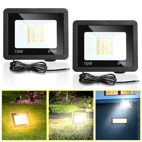 Jopassy LED Strahler Außen 2X 10W dimmbar LED Fluter Scheinwerfer IP65 Wasserdicht Außenstrahler 3000/4000/6500k LED Flutlicht für Sportplatz Rasenflächen Hinterhof Auffahrt Garage Flur Garten von Jopassy