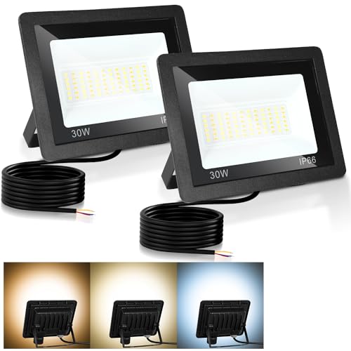 Jopassy LED Strahler Außen 2X 30W dimmbar LED Fluter Scheinwerfer IP65 Wasserdicht Außenstrahler 3000/4000/6500k LED Flutlicht für Sportplatz Rasenflächen Hinterhof Auffahrt Garage Flur Garten von Jopassy