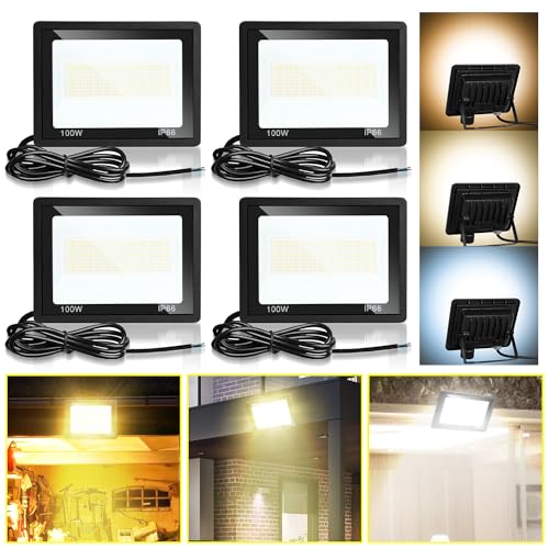 Jopassy LED Strahler Außen 4X 100W dimmbar LED Fluter Scheinwerfer IP65 Wasserdicht Außenstrahler 3000/4000/6500k Flutlicht für Sportplatz Rasenflächen Hinterhof Auffahrt Garage Flur Garten von Jopassy