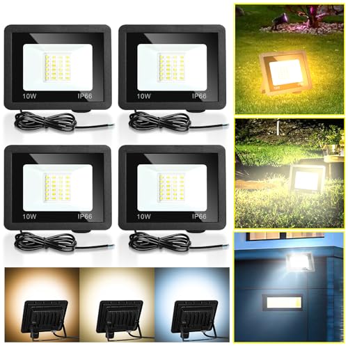 Jopassy LED Strahler Außen 4X 10W dimmbar LED Fluter Scheinwerfer IP65 Wasserdicht Außenstrahler 3000/4000/6500k LED Flutlicht für Sportplatz Rasenflächen Hinterhof Auffahrt Garage Flur Garten von Jopassy
