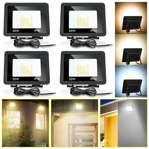 Jopassy LED Strahler Außen 4X 20W dimmbar LED Fluter Scheinwerfer IP65 Wasserdicht Außenstrahler 3000/4000/6500k LED Flutlicht für Sportplatz Rasenflächen Hinterhof Auffahrt Garage Flur Garten von Jopassy