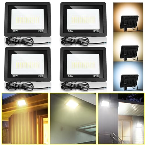 Jopassy LED Strahler Außen 4X 30W dimmbar LED Fluter Scheinwerfer IP65 Wasserdicht Außenstrahler 3000/4000/6500k LED Flutlicht für Sportplatz Rasenflächen Hinterhof Auffahrt Garage Flur Garten von Jopassy