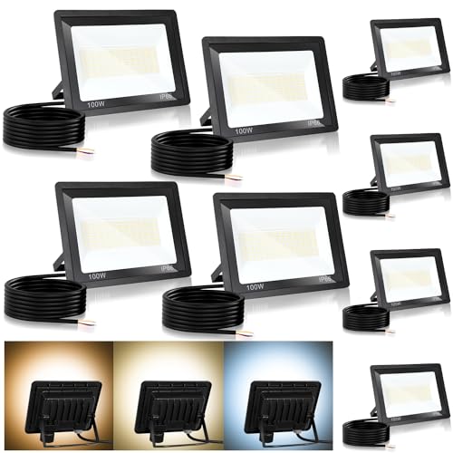 Jopassy LED Strahler Außen 5X 100W dimmbar LED Fluter Scheinwerfer IP65 Wasserdicht Außenstrahler 3000/4000/6500k Flutlicht für Sportplatz Rasenflächen Hinterhof Auffahrt Garage Flur Garten von Jopassy