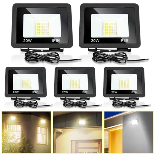 Jopassy LED Strahler Außen 5X 20W dimmbar LED Fluter Scheinwerfer IP65 Wasserdicht Außenstrahler 3000/4000/6500k LED Flutlicht für Sportplatz Rasenflächen Hinterhof Auffahrt Garage Flur Garten von Jopassy