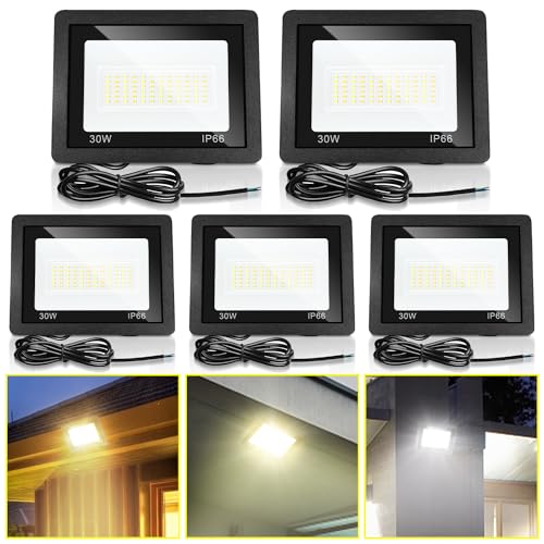 Jopassy LED Strahler Außen 5X 30W dimmbar LED Fluter Scheinwerfer IP65 Wasserdicht Außenstrahler 3000/4000/6500k LED Flutlicht für Sportplatz Rasenflächen Hinterhof Auffahrt Garage Flur Garten von Jopassy