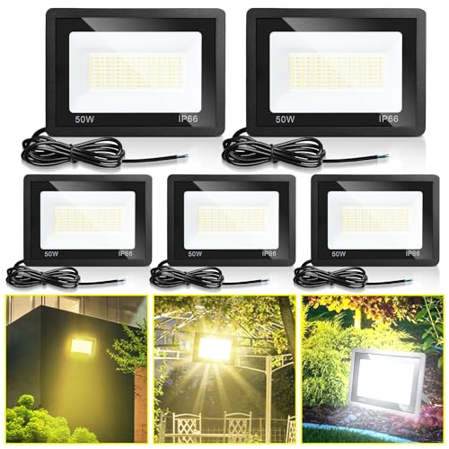 Jopassy LED Strahler Außen 5X 50W dimmbar LED Fluter Scheinwerfer IP65 Wasserdicht Außenstrahler 3000/4000/6500k LED Flutlicht für Sportplatz Rasenflächen Hinterhof Auffahrt Garage Flur Garten von Jopassy