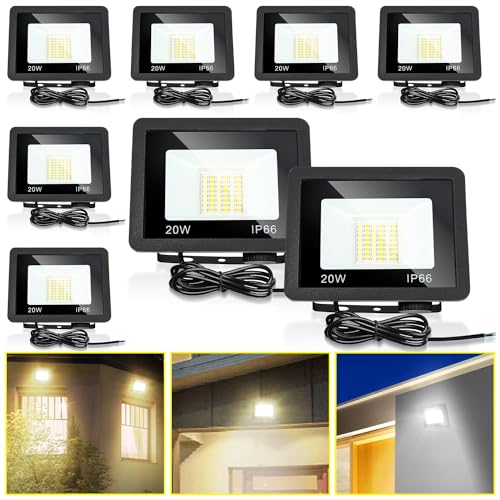Jopassy LED Strahler Außen 8X 20W dimmbar LED Fluter Scheinwerfer IP65 Wasserdicht Außenstrahler 3000/4000/6500k LED Flutlicht für Sportplatz Rasenflächen Hinterhof Auffahrt Garage Flur Garten von Jopassy