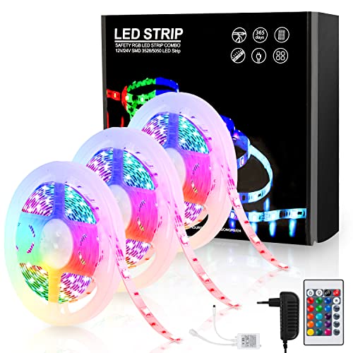 Jopassy LED Strip 15m, RGB SMD5050 LED Streifen mit 24 Tasten Fernbedienung, Farbwechsel LED band fur die Beleuchtung von Haus(3 * 5M) von Jopassy
