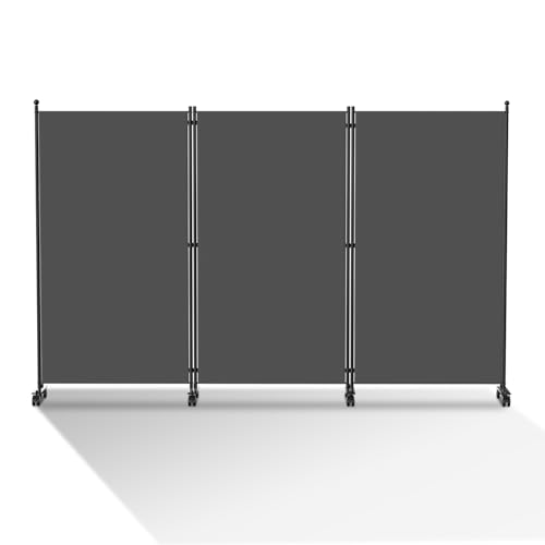 Jopassy Paravent mit Rollen und Bremsen, Faltbarer Raumteiler, Mobiler Sichtschutz, Trennwand 3 Teilig 263x181x30 cm, Anthrazit, Ideal für Wohnzimmer, Schlafzimmer, Balkon von Jopassy