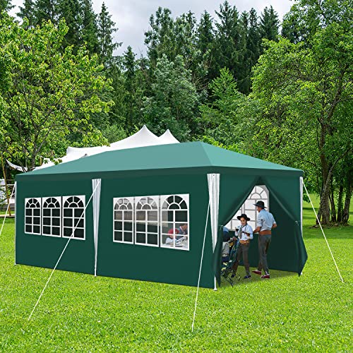 Jopassy Pavillon Wasserdicht 3x6 m Gartenpavillon mit 6 Seitenteilen Partyzelt UV-Resistent Gartenzelt 100g/m² Bierzelt Hochwertiges PE Plane Festzelt Grün von Jopassy