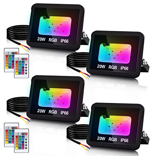 Jopassy RGB Strahler 20W Fluter Mit Fernbedienung LED Strahler Außenstrahler IP66 Wasserdicht,Memory funktion Außen Strahler Flutlicht für Innen,Garten, Hinterhof-4 Stück von Jopassy
