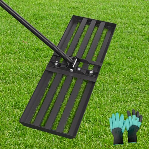 Jopassy Rasen Rakel, Edelstahl Leveling Rake Griff aus Aluminiumlegierung Zur Sandentfernung, Lawn Leveling Rake für Golf Garden Grass Rasen Rakel 75*25cm,Grifflänge200cm-Schwarz von Jopassy