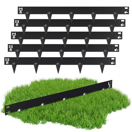 Jopassy Rasenkante Metall,beeteinfassung Metall,Mit Dornen für einfache Bodeninstallation 100x18cm Beeteinfassung Mähkante Palisade Gartenbeet, Schwarz (Länge 10m - Höhe 18cm) von Jopassy