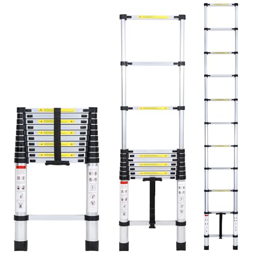 Jopassy Teleskopleiter 3,2 M, Rutschfester Aluminium Stehleiter, 150 kg/330 Pfund Belastbarkeit Ausziehbare Leiter, Aluminiumleiter mit Tragegriff, Mehrzweckleiter von Jopassy