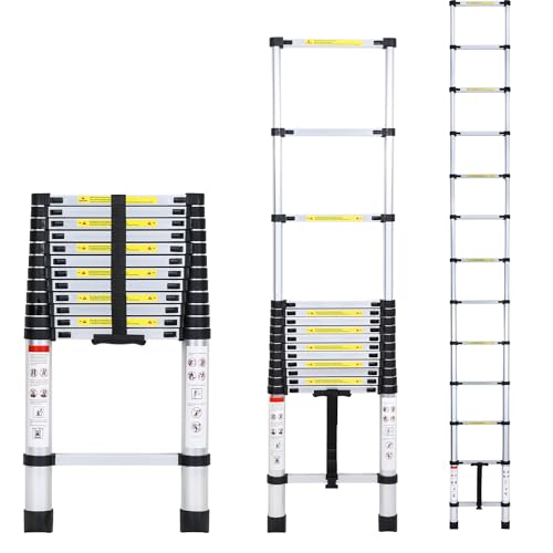 Jopassy Teleskopleiter 3,8 M, Rutschfester Aluminium Stehleiter, 150 kg/330 Pfund Belastbarkeit Ausziehbare Leiter, Aluminiumleiter mit Tragegriff, Mehrzweckleiter von Jopassy