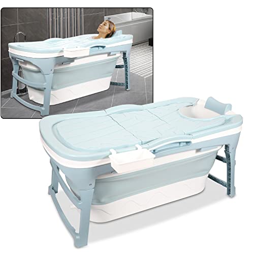 Jopassy XL Badewanne Faltbare Erwachsene 132x60x50cm,Klappbare mobile Badewanne mit Abdeckung Klappbadewanne Erwachsener foldable bathtub mit Korb für Badezimmer, Balkon und Dusche von Jopassy