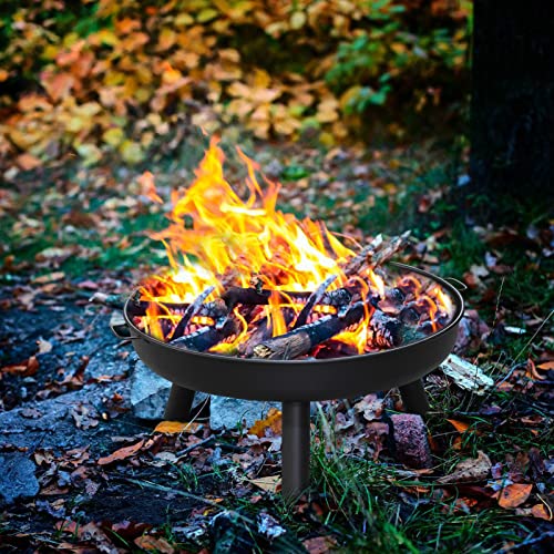 Jopassy Feuerschale Ø 82.5cm Feuerschalen für den Garten, Feuerschalen mit 2 Griffen und 3 Abnehmbare Stützbeine,Feuerstelle Outdoor,für Heizung,Camping,Terrasse,Feuerkorb Stahl,Schwarz von Jopassy