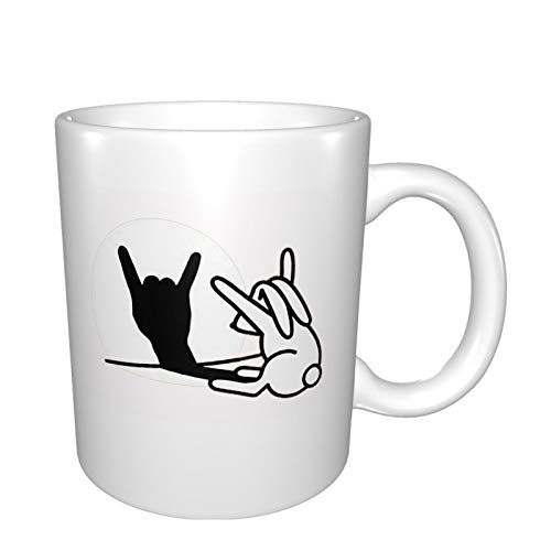 Lustiges Kaninchen Schatten Hand Rock Musik Hard Rock Fan Metall Kaffeebecher, 11Oz Keramik Tasse Teebecher Geschenk Geeignet für Büro und Zuhause von Jopath