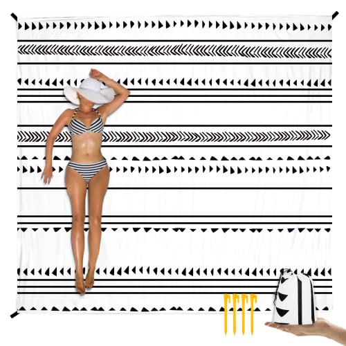 Jopee Picknickdecke Sandfrei Wasserdicht, 200 x 220cm Outdoor Stranddecke für 1-4 Personen mit 4 Erdspieße, Leicht und Tragbar Groß Strandmatte für Strand, Wandern, Reisen, Camping - Geometrisch von Jopee