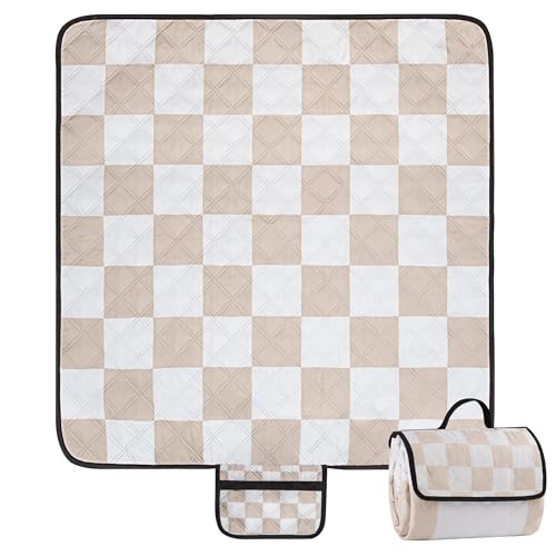 Picknickdecke Wasserdicht, 200 x 200cm Große Boho Stranddecke Sandfrei für 4-6 Personen, Waschbar Und Tragbare Strandmatte und Tragegrif, Picknick Decke für Strand, Camping, Garten, Reisen - Khaki von Jopee