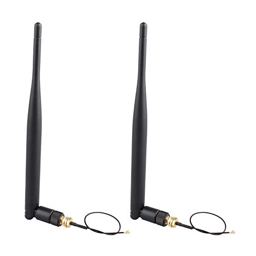 Jopto 2 Stück 2.4G 5DB WiFi Antenne Schwarz RP-SMA Buchse Abnehmbarer WLAN Range Expander WiFi Booster mit U.FL IPX zu RP-SMA Pigtail Antenne 3G 4G WiFi Koaxial RF 15cm 1.13 Kabel von Jopto