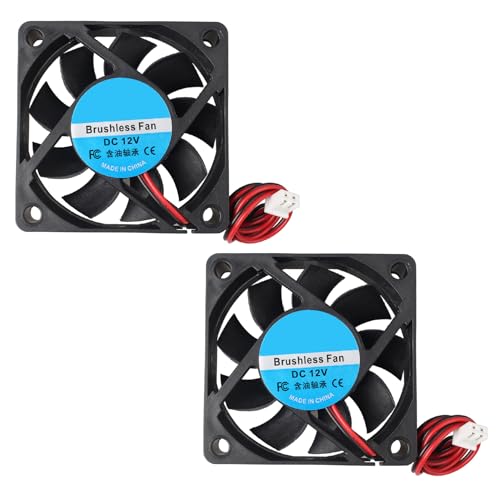 Jopto 2 Stück 6015 Lüfter DC 12V Bürstenloser Kühlkühler Ventilator 60 x 60 x 15 mm Geräuschloser 2 pin-kühlgebläse mit 30cm Kabel für 3D-Drucker PC CPU Computergehäuse Lüfterkühler Jopto 2 Stück 6015 Lüfter DC 12V Bürstenloser Kühlkühler Ventilator 60 x 60 x 15 mm Geräuschloser 2 pin-kühlgebläse mit 30cm Kabel für 3D-Drucker PC CPU Computergehäuse Lüfterkühler von Jopto