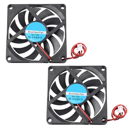 Jopto 2 Stück 8010 Lüfter DC 12V Bürstenloser Kühlkühler Ventilator 80 x 80 x 10 mm Geräuschloser 2 pin-kühlgebläse mit 26cm Kabel für 3D-Drucker PC CPU Computergehäuse Lüfterkühler von Jopto