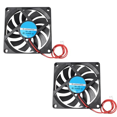 Jopto 2 Stück 8010 Lüfter DC 24V Bürstenloser Kühlkühler Ventilator 80 x 80 x 10 mm Geräuschloser 2 pin-kühlgebläse mit 28cm Kabel für 3D-Drucker PC CPU Computergehäuse Lüfterkühler von Jopto
