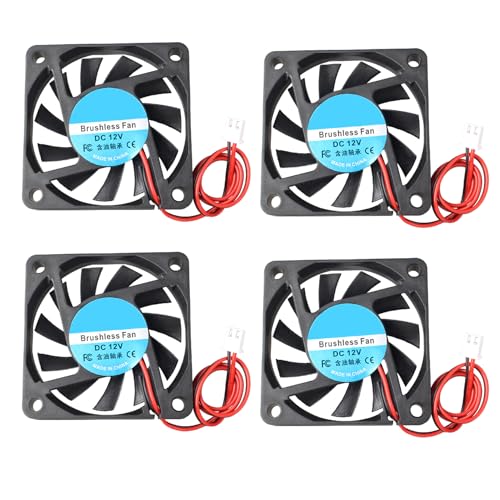 Jopto 4 Stück 6010 Lüfter DC 12V Bürstenloser Kühlkühler Ventilator 60 x 60 x 10 mm Geräuschloser 2 pin-kühlgebläse mit 30cm Kabel für 3D-Drucker PC CPU Computergehäuse Lüfterkühler Jopto 4 Stück 6010 Lüfter DC 12V Bürstenloser Kühlkühler Ventilator 60 x 60 x 10 mm Geräuschloser 2 pin-kühlgebläse mit 30cm Kabel für 3D-Drucker PC CPU Computergehäuse Lüfterkühler von Jopto