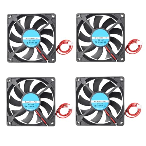 Jopto 4 Stück 8015 Lüfter DC 24V Bürstenloser Kühlkühler Ventilator 80x80x15mm Geräuschloser 2 pin-kühlgebläse mit 26cm Kabel für 3D-Drucker PC CPU Computergehäuse Lüfterkühler Jopto 4 Stück 8015 Lüfter DC 24V Bürstenloser Kühlkühler Ventilator 80x80x15mm Geräuschloser 2 pin-kühlgebläse mit 26cm Kabel für 3D-Drucker PC CPU Computergehäuse Lüfterkühler von Jopto