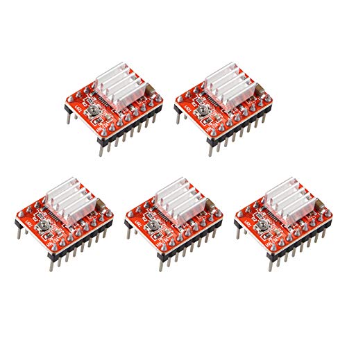 Jopto StepStick A4988 Motor-Treiber, kompatibel mit Arduino Stepper mit Mini-Kühlkörper für 3D-Drucker Controller Reprap Ramps1.4, Rot, 5 Stück von Jopto