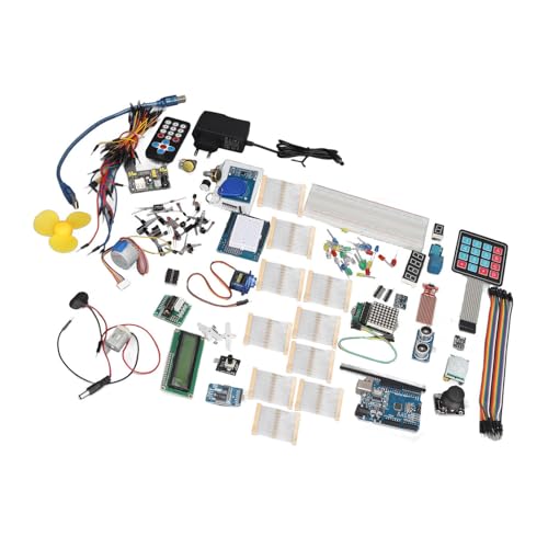 Jopwkuin Elektronisches Starter-Kit für Anfänger, EU-Stecker, 100–240 V, Steckbrett-Lern-Starter-Kit, Praktische Verwendung, Ultraschallsensor, 40 MAh CR1220-Batterie für Projekte von Jopwkuin