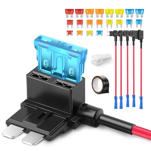 JOREST Stromdieb Kfz 6 Stück,3Typen Standard Mini Micro Stecksicherung Adapter,12-32V Add-a-Circuit KFZ Sicherung Flachsicherungsadapter Set Mit 20pcs (5A 10A 15A 20A) Autosicherungen von Jorest