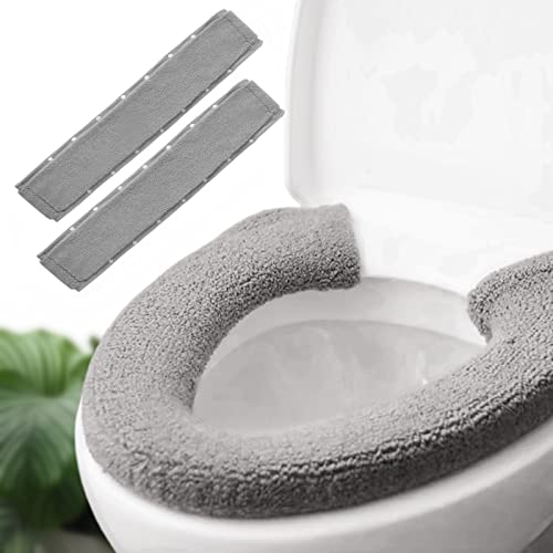 JorgenZ Toilettensitzkissen Wärmer Bezug-Pads - Toilettensitzbezug Pads Plüsch Badwärmer mit Selbstklebeband 2 Paar Grau von JorgenZ