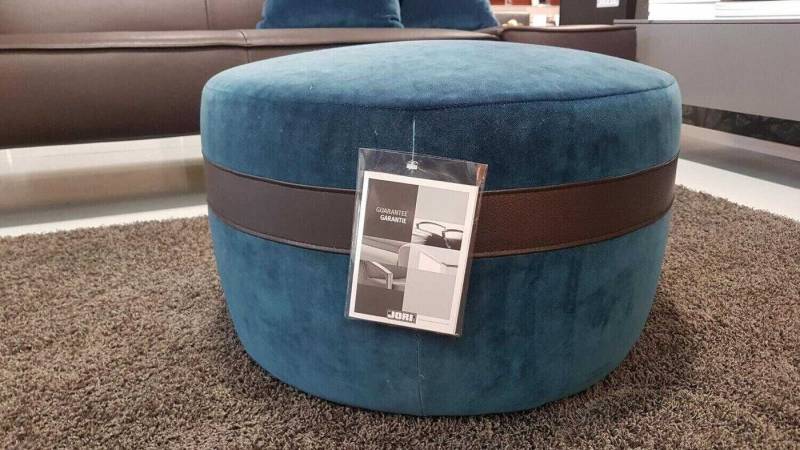 Jori Sitzhocker Hocker Macaron Stoff F2a Vittoria C0058 Blau Kontraststreifen Leder von Jori