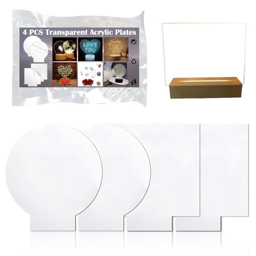 4 Stücke Transparente Acrylplatten, 12 x 13.5 x 0.2 cm(4.7 x 5.3 x 0.078inch) Acrylplatte, Platten für LED Lichtbasis Malerei DIY-Ausstellungsprojekte, 2 Formen Quadrat Rund. von Jormftte
