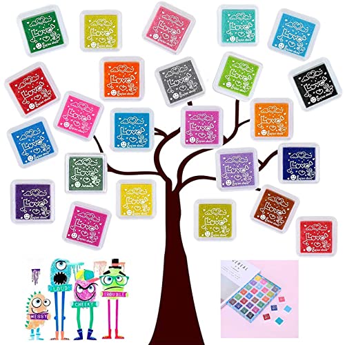 Jormftte Stempelkissen Set 24 Farben, Stempelkissen Bunt Fingerabdrücke, Fingerabdruck Stempelkissen Ungiftig Abwaschbar Tinte Stamp Pad für Papier Handwerk Stoff Malerei DIY Geburtstag Geschenk von Jormftte