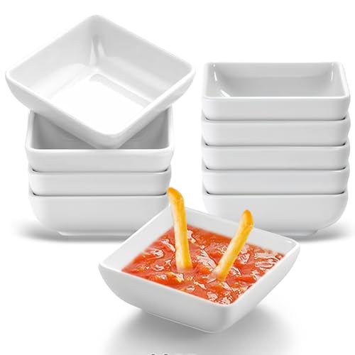 Jortmrd 10 Stück Dip Schälchen 7,3x7,3x2,7 cm Dipschalen Set, Sojasauce Schälchen, Dipschälchen Klein, Weiß Quadratische Saucenschälchen für Soße, Snack, Dipping, Frucht und Snacks von Jortmrd