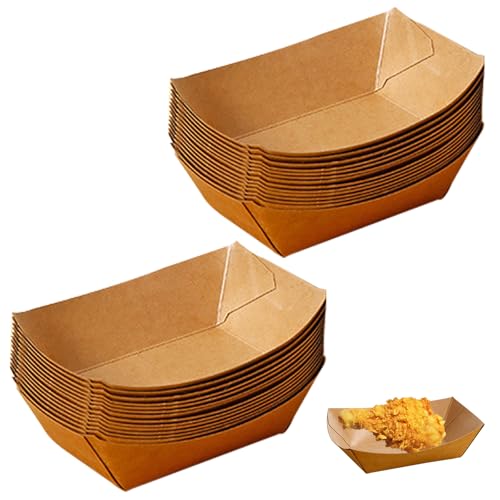 Jortmrd 100 Stücke Pommes Schalen Kraftpapier Fingerfood Schalen Abbaubar Einweggeschirr Pappschalen Schiffchen Snackschalen für Fingerfood Currywurst Pommes Sushi, 12,5 x 8,3 x 3,6CM von Jortmrd