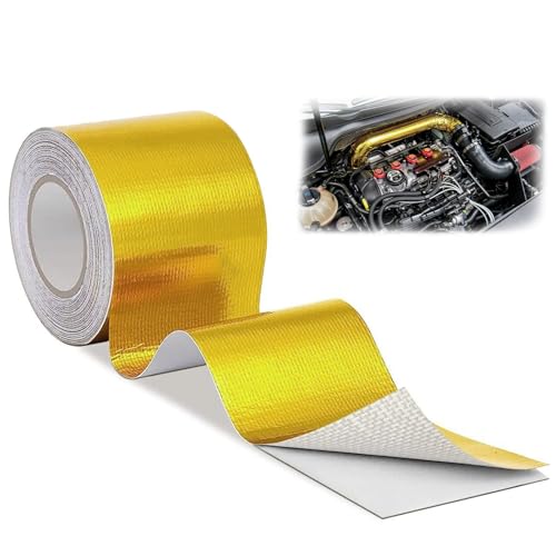 Jortmrd 10M x 5cm Auspuff Dichtband Gold Auspuff Hitzeschutzband Auto Aluminiumfolie Hitzeschutzschlauch Selbstklebend Auspuffband Hitzebeständig bis zu 850°F von Jortmrd