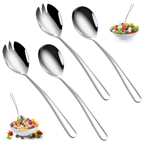 Jortmrd 4 Stück Salatbesteck Edelstahl, 2 Salatgabeln + 2 Salatlöffel, Servierlöffel, Salat Besteck Set für Restaurant, Haus, Hotel, Picknick von Jortmrd