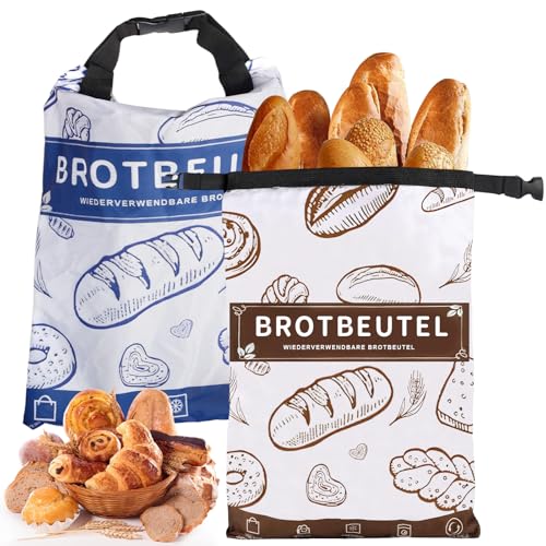 Jortmrd 2 Stück Wiederverwendbare Brotbeutel Aufbewahrung Frischhalten Brottüte Maschinenwaschbar und Gefriersicher Brotsack mit Reißverschluss für Selbstgemachtes Brot (42x32cm) von Jortmrd